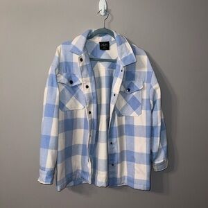 Blue and white plaid oversized shacket jacket HFX Small